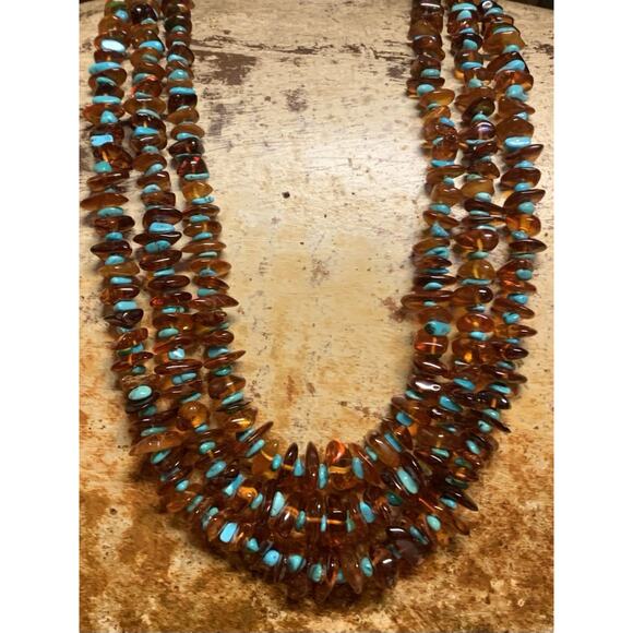 Jay King Necklace Sterling Silver, Amber & Turquoise 3 Strand Graduating by DTR - Picture 8 of 9